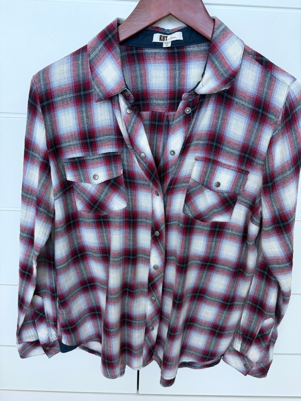 Kut from the Kloth Red and Navy Plaid Shirt